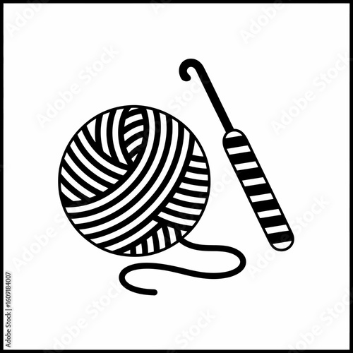 Crochet Yarn Ball and Hook Illustration
