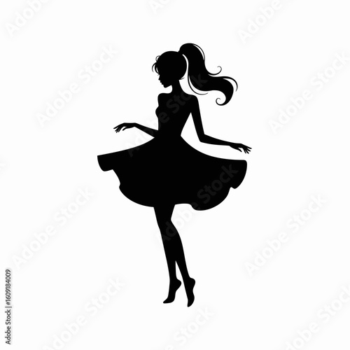 Dancing Silhouette of a Woman in a Dress