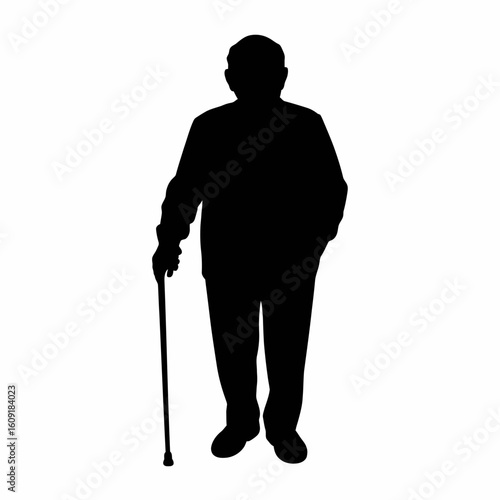 Elderly Man Silhouette with Cane