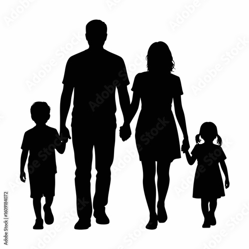 Family Silhouette Holding Hands Together