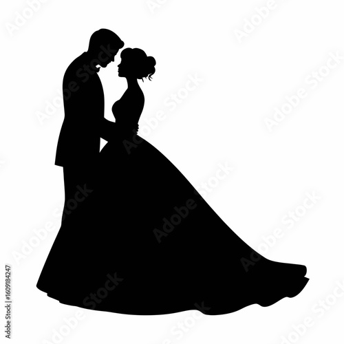 Silhouette of Bride and Groom Embracing, Wedding Love