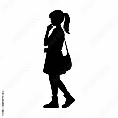 Stylish Silhouette of a Girl with a Bag