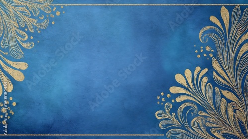 Elegant blue background with gold side decorations ideal for holiday invitations luxury branding or greeting card use