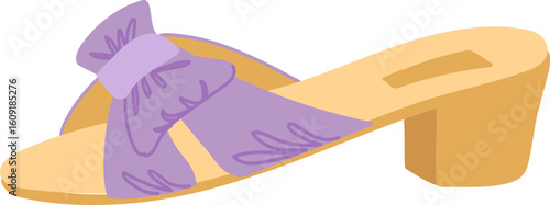 Comfortable and fashionable lilac mule sandals with a low heel and a decorative bow, perfect for summer or relaxing at home, showcasing modern footwear design