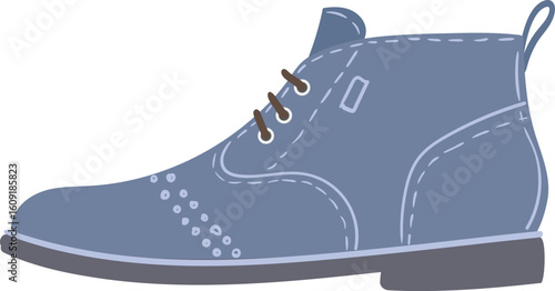 Comfortable and fashionable blue desert boot featuring decorative broguing and laces, embodying a perfect blend of style and practicality for everyday wear, isolated on white background