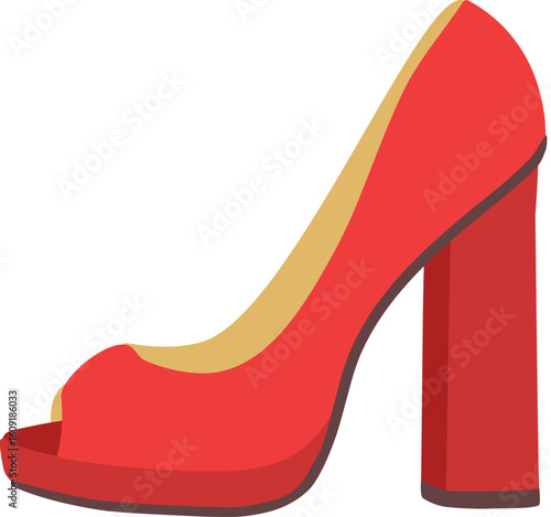 Red elegant high heel shoe featuring a peep toe and platform sole, facing right, perfect for enhancing fashion and footwear related projects with a touch of glamour and style