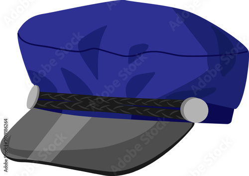 Stylish blue service peaked cap featuring a black braid and a visor, isolated on a white background, representing professional attire and uniform headwear