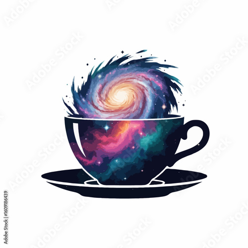 A teacup containing a swirling, miniature galaxy storm