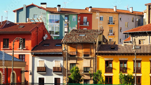 colorful houses of pamplona at the end of the third stage of the Camino de Santiago from Zubiri to Pamplona