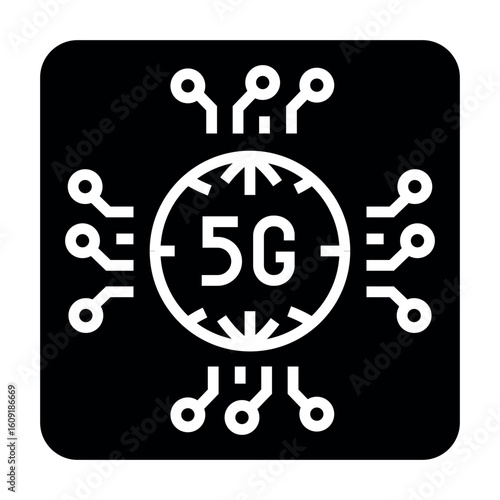 5g technology black flat icon.Minimal clean icon for apps and websites