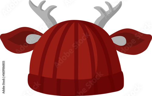 Red woolen winter hat featuring playful deer antlers and ears brings warmth and humor to the Christmas season, serving as a whimsical accessory for festive celebrations