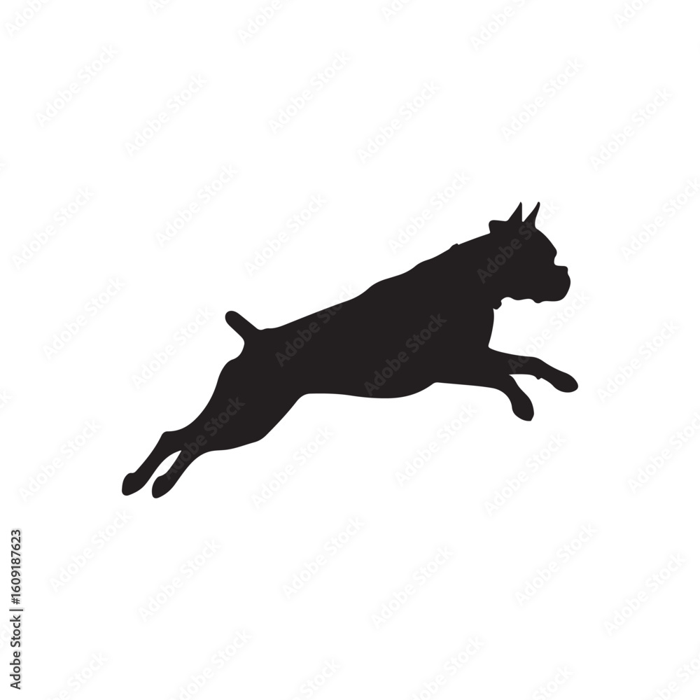 Boxer dog jumping silhouette vector flat illustration design Boxer dog jumping silhouette vector flat illustration design