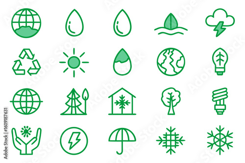 Comprehensive collection of climate change related graphic elements for environmental awareness campaigns and educational materials