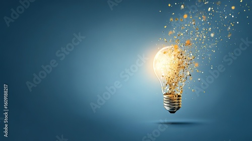 Blue Gradient Abstract Bulb Concept, Gold Particle Matrix for Strategic Innovation