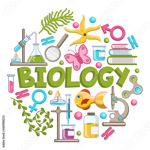 Biology. Science icons set. Isolated on white background. Vector illustration.