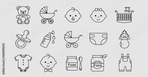 Baby Icons Collection for Newborn and Infant Care on Neutral Background