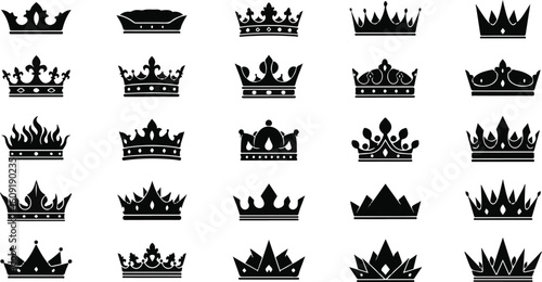 Set of crowns silhouettes on white background