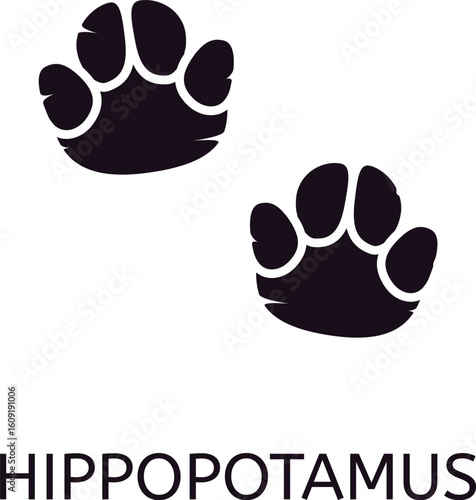 Hippopotamus footprints moving from left to right, featuring an isolated vector illustration on a white background. The design showcases a simple black and white silhouette