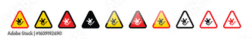 A row of triangular warning signs indicating a risk of falling down stairs
