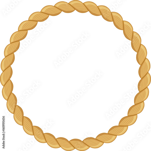 Realistic vector illustration of a nautical rope creating a circular frame, isolated on a white background, perfect for maritime or sailing themed projects