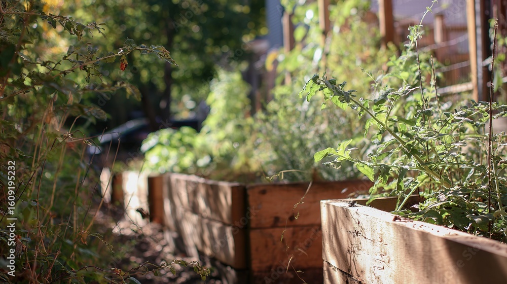 Spring Sunlit Organic Garden Landscape, Green Community Project and Sustainable Planting Spring Sunlit Organic Garden Landscape, Green Community Project and Sustainable Planting