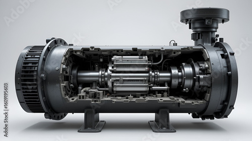 Cut away show internal part of submersible pump. Industrial equipment.