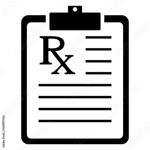 Logo receta. Icono clipboard con texto RX