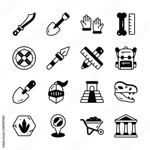 Get this handy collection of archeology research glyph style icons