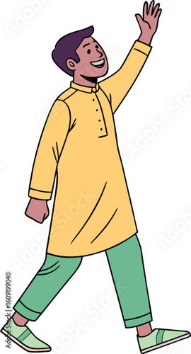  flat cartoon vector of man wearing kurta and pajama.