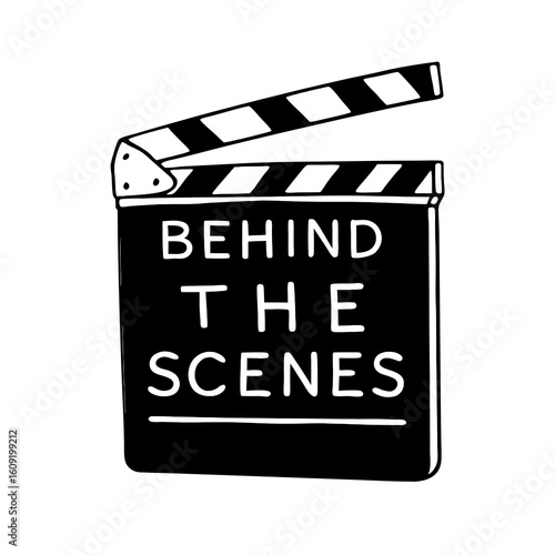 A movie clapboard.
 * Unique Features: Black and white, hand-drawn/doodle style, text 