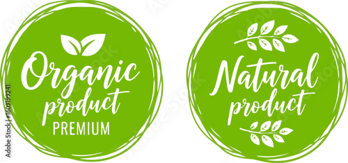 Organic and Natural product premium labels on white background