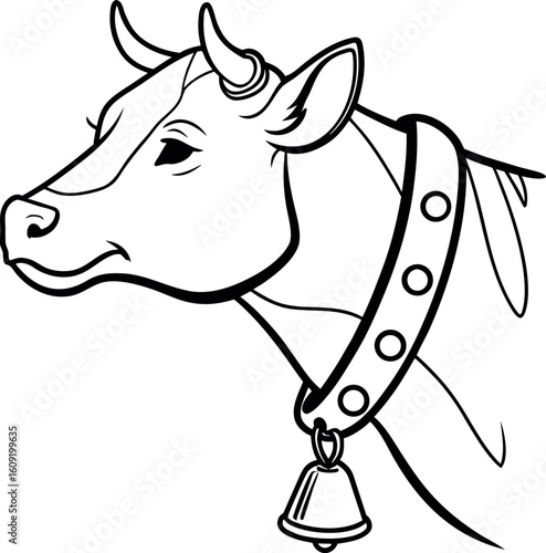 flat vector of a cow with bells .