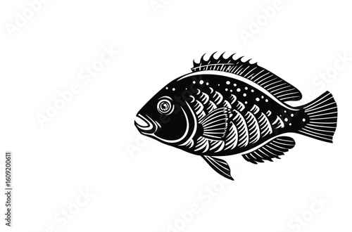 Simple Fish Bowl Illustration with Underwater Plants	