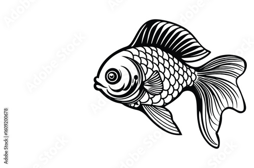 Simple Fish Bowl Illustration with Underwater Plants	