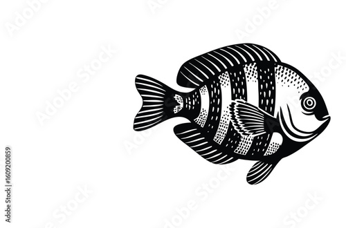 Simple Fish Bowl Illustration with Underwater Plants	