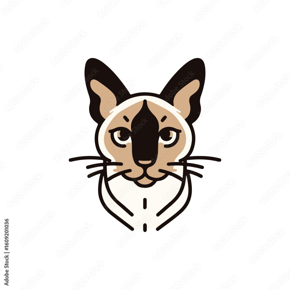 Fototapeta premium A detailed illustration of a Siamese cat's face showcasing its distinctive features and colors