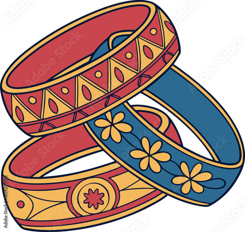 Hand-drawn Vector of Colorful Indian Bangles Stack  
 Traditional Jewelry Illustration