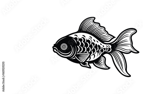 Simple Fish Bowl Illustration with Underwater Plants	