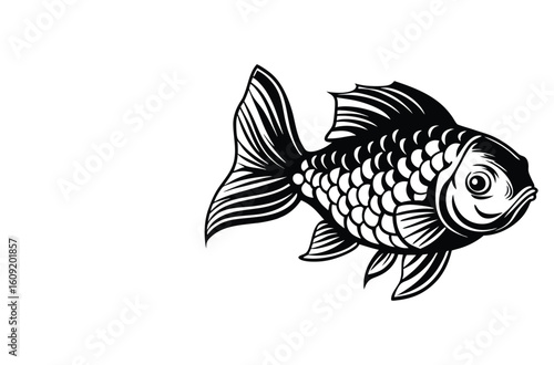 Simple Fish Bowl Illustration with Underwater Plants	