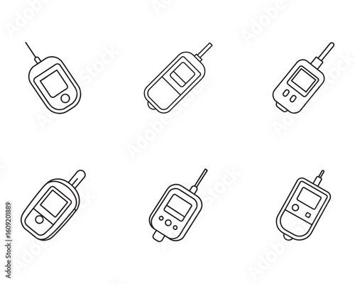 Glucose Meter Collection Outline Icons for Medical Devices and Diabetes Management Health Monitoring Devices for Blood Sugar Testing