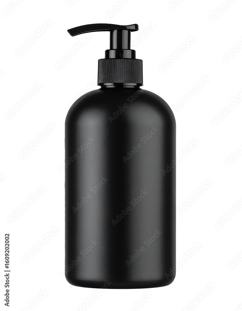 Fototapeta premium Matte black pump bottle with no label, isolated on white