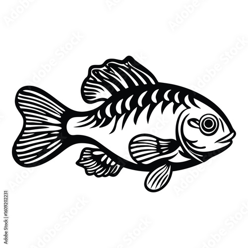 Simple Fish Bowl Illustration with Underwater Plants	