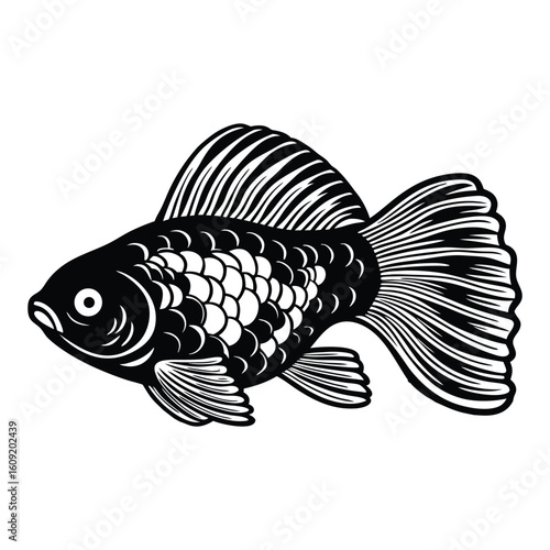 Simple Fish Bowl Illustration with Underwater Plants	