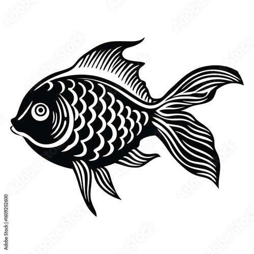 Simple Fish Bowl Illustration with Underwater Plants	