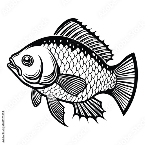 Simple Fish Bowl Illustration with Underwater Plants	