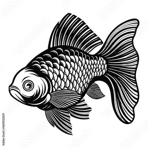 Simple Fish Bowl Illustration with Underwater Plants	