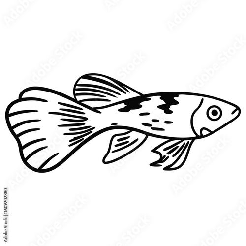 Simple Fish Bowl Illustration with Underwater Plants	