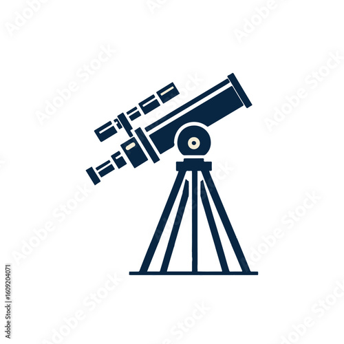 A telescope set up for stargazing on a clear night, with a serene landscape in the background