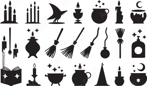 Witchcraft Silhouettes Vector Set – Candles, Spellbooks, Potions & Moons