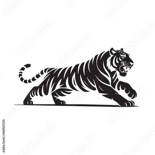 Striking Tiger Illustration Black and White Vector Image for Conservation Efforts and Wildlife Awareness Promoting Responsible Ecotourism